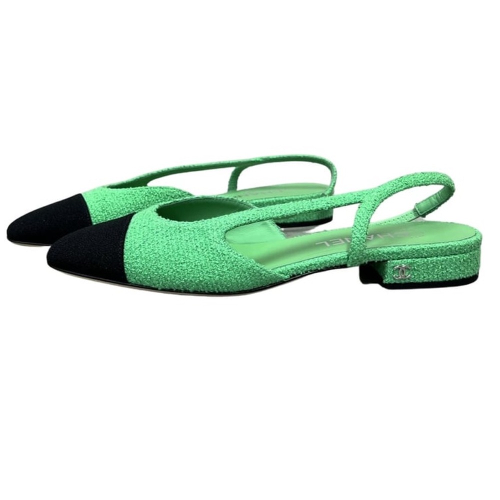 Chanel sling back cloth sandal rare 🦄 green NIB size 38